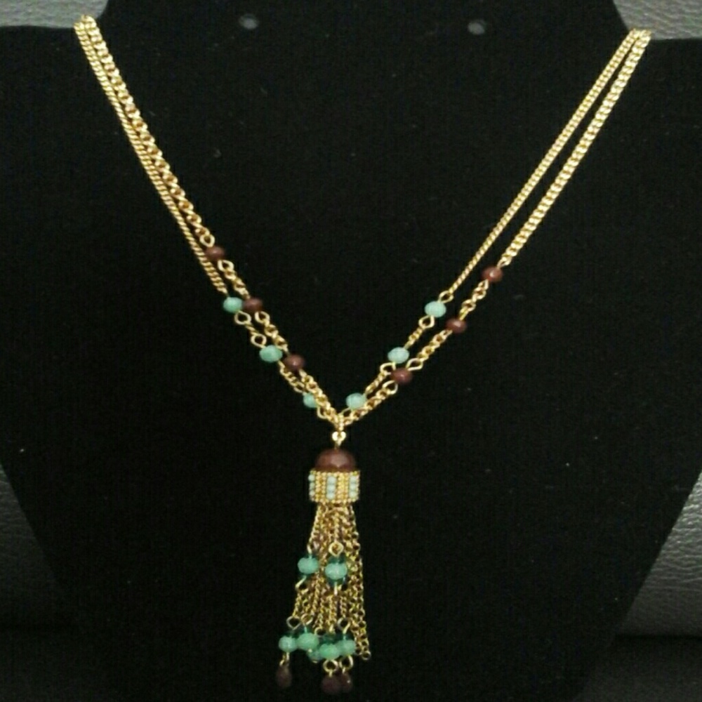Gold Tone Beaded Necklace  16"